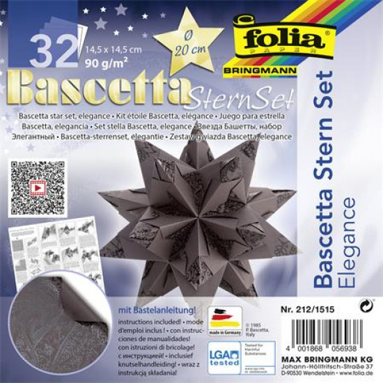 Bascetta csillag készlet, 14,5x14,5 cm, 90 g, 32 lap, FOLIA, barna-indiai álom Bascetta csillag készlet, 14,5x14,5 cm, 90 g, 32 lap, FOLIA, barna-indiai álom