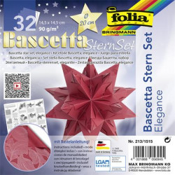 Bascetta csillag készlet, 14,5x14,5 cm, 90 g, 32 lap, FOLIA, piros-dzsungel