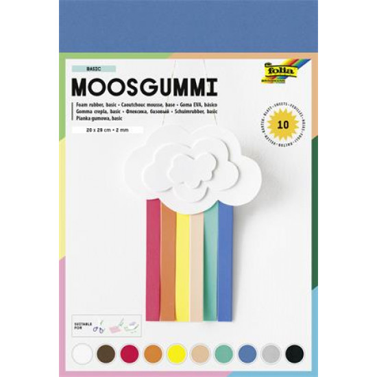 Moosgumi, 20x29 cm, 10 lap, FOLIA "Basic", 10 különböző szín