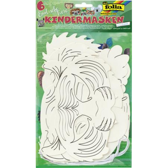 Kreatív maszk, 6 db, fehér, FOLIA, egzotikus állatok Kreatív maszk, 6 db, fehér, FOLIA, egzotikus állatok