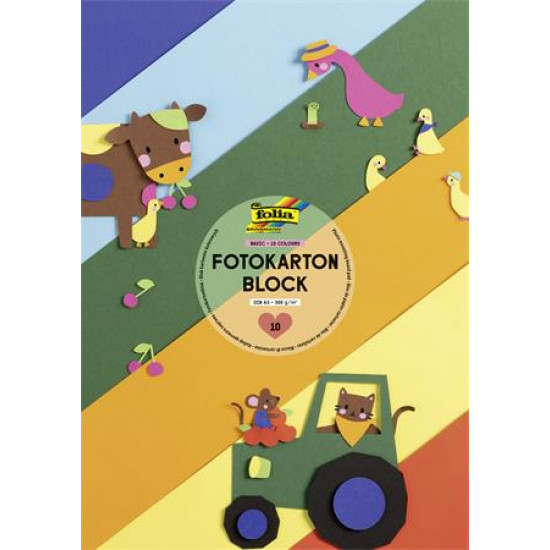 Dekorkarton, A3, 300 g, 10 lap, FOLIA, „Basic”, vegyes színek
