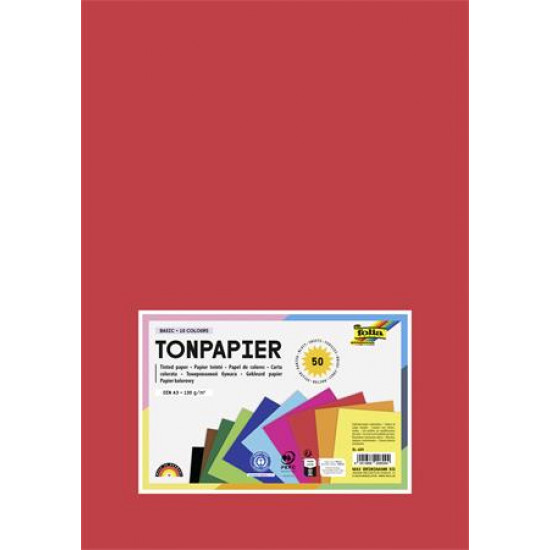 Színes papír, A3, 130 g, 50 lap, FOLIA, vegyes színek