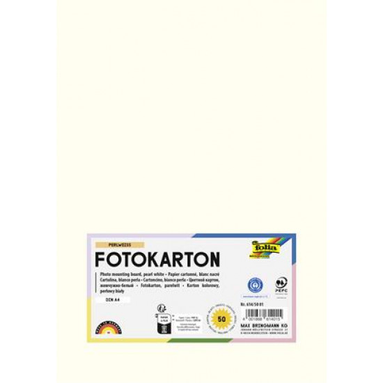 Dekorkarton, A4, 300 g, 50 lap, FOLIA, gyöngyfehér