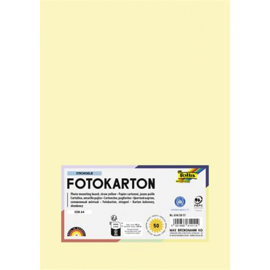Dekorkarton, A4, 300 g, 50 lap, FOLIA, szalmasárga