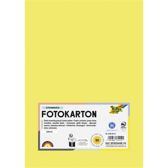 Dekorkarton, A4, 300 g, 50 lap, FOLIA, citromsárga