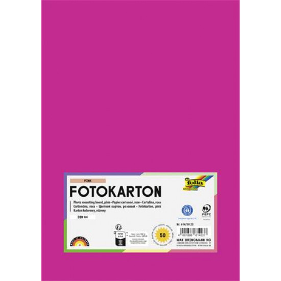 Dekorkarton, A4, 300 g, 50 lap, FOLIA, rózsaszín