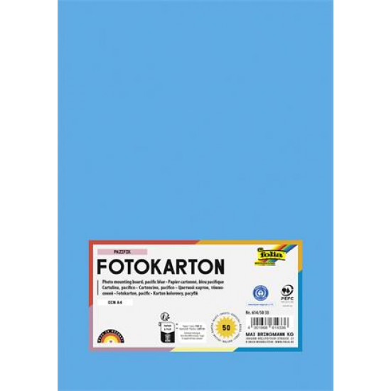 Dekorkarton, A4, 300 g, 50 lap, FOLIA, óceánkék