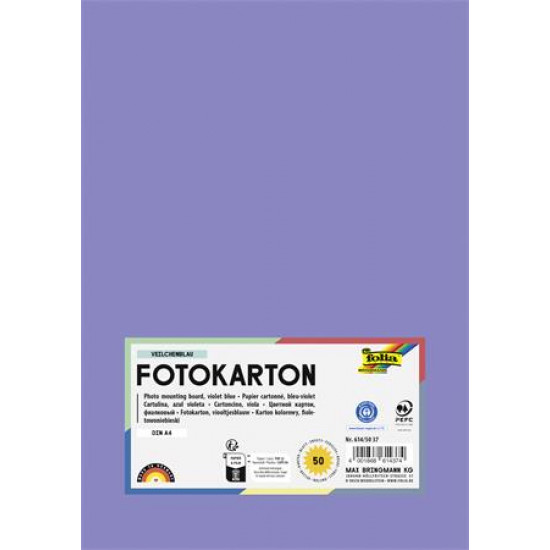 Dekorkarton, A4, 300 g, 50 lap, FOLIA, ibolyakék