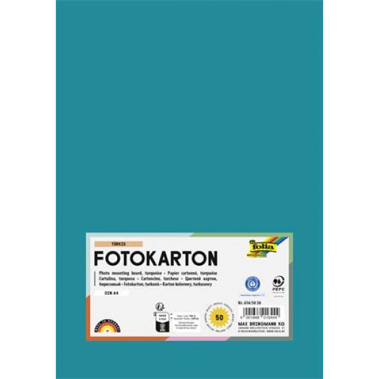 Dekorkarton, A4, 300 g, 50 lap, FOLIA, türkiz