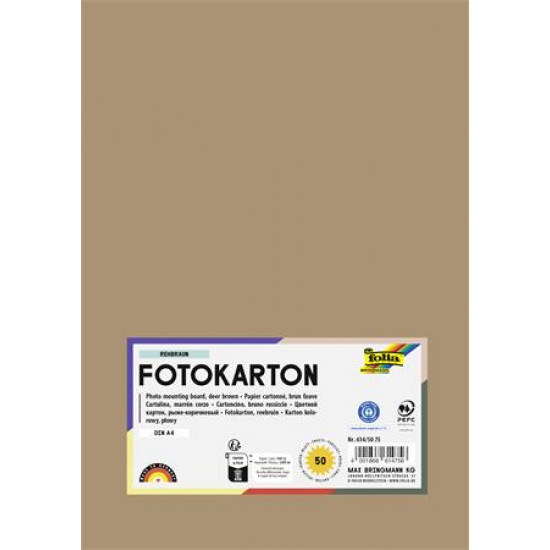 Dekorkarton, A4, 300 g, 50 lap, FOLIA, őzbarna