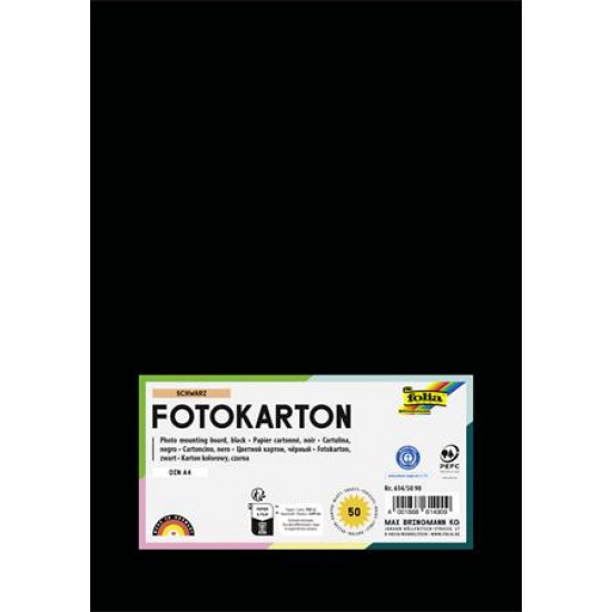Dekorkarton, A4, 300 g, 50 lap, FOLIA, fekete