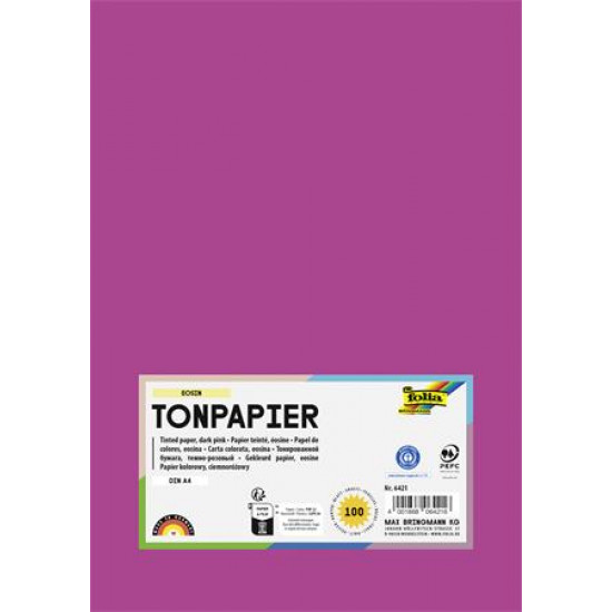 Színes papír, A4, 130 g, 100 lap, FOLIA, sötét rózsaszín