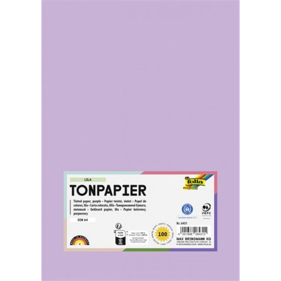 Színes papír, A4, 130 g, 100 lap, FOLIA, halvány orgonalila