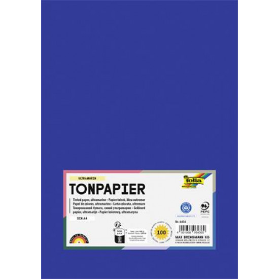 Színes papír, A4, 130 g, 100 lap, FOLIA, mélykék