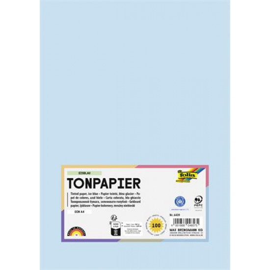 Színes papír, A4, 130 g, 100 lap, FOLIA, jégkék