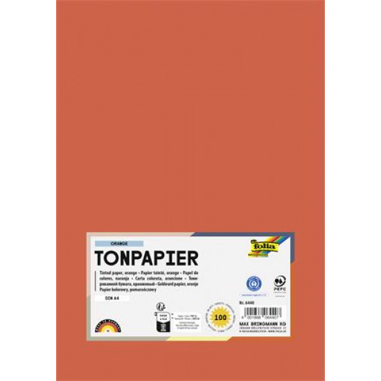 Színes papír, A4, 130 g, 100 lap, FOLIA, narancs