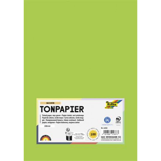 Színes papír, A4, 130 g, 100 lap, FOLIA, tavaszzöld