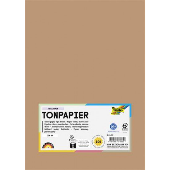Színes papír, A4, 130 g, 100 lap, FOLIA, világosbarna