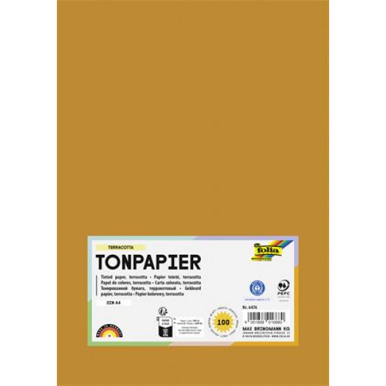 Színes papír, A4, 130 g, 100 lap, FOLIA, terrakotta