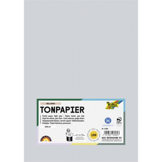 Színes papír, A4, 130 g, 100 lap, FOLIA, világosszürke