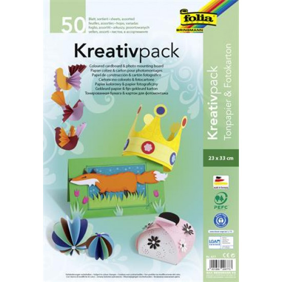 Dekorkarton, 23x33 cm, 50 lap, FOLIA, vegyes színek