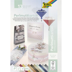 Dekorkarton, 2 oldalas, 25x35 cm, 13 lap, 250 g, FOLIA, 13 különböző gyöngyház szín