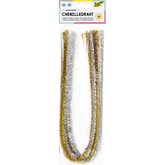 Zseníilia drót, 50 cm, FOLIA, arany-ezüst