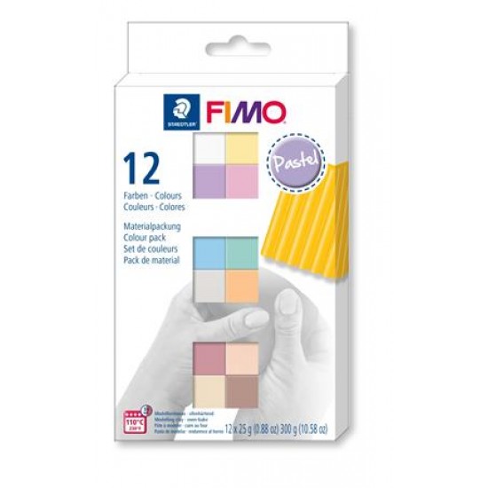 Gyurma, készlet, 12x25 g, égethető, FIMO "Soft Pastel" 12 különböző szín