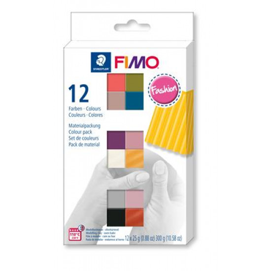 Gyurma, készlet, 12x25 g, égethető, FIMO "Soft Fashion", 12 különböző szín