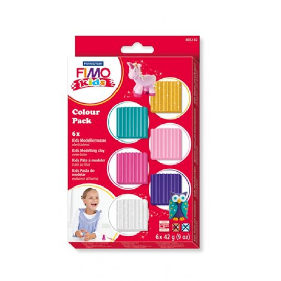 Gyurma készlet, 6x42 g, égethető, lányoknak, FIMO "Kids Color Pack", 6 különböző szín