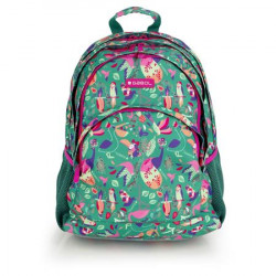 Hátizsák, iskolatáska, cipzáras, GABOL "Vida", zöld, trópusi mintás
