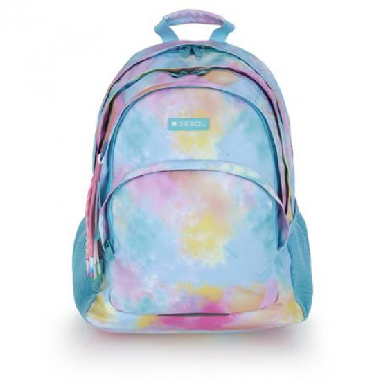 Hátizsák, iskolatáska, cipzáras, GABOL "Mystic", világoskék, batikolt hatású