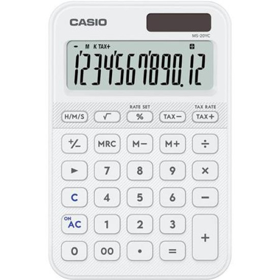 Számológép, asztali, 12 számjegy, CASIO, "MS 20 YC", fehér