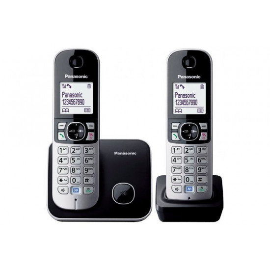 Telefon, vezeték nélküli, telefonpár, PANASONIC "KX-TG6812PDB Duo", fekete