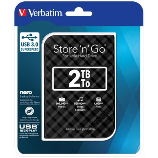 2,5" HDD (merevlemez), 2TB, USB 3.0, VERBATIM "Store n Go", fekete