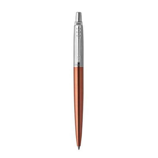 Golyóstoll, 0,7 mm, ezüst színű klip, Chelsea narancssárga tolltest, PARKER "Royal Jotter", kék
