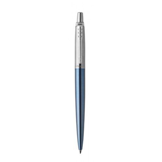 Golyóstoll, 0,7 mm, ezüst színű klip, Waterloo kék tolltest, PARKER "Royal Jotter", kék