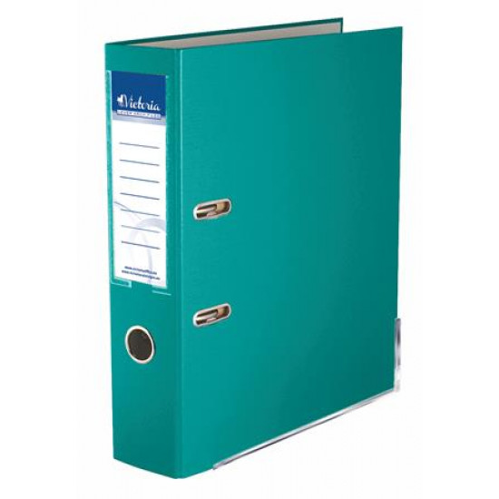 Iratrendező, 75 mm, A4, PP/karton, élvédő sínnel, VICTORIA, "Basic", türkiz