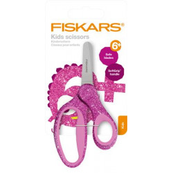 Olló, iskolai, 13 cm, FISKARS "Glitter Kids", rózsaszín
