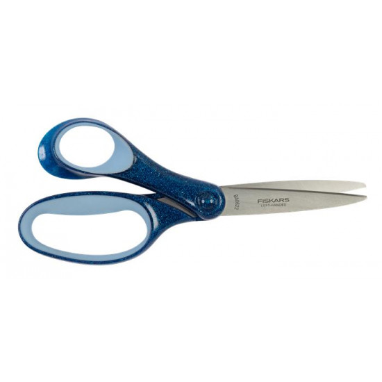 Olló, iskolai, 18 cm, balkezes, FISKARS, csillámos kék