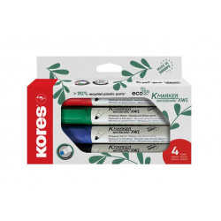 Tábla- és flipchart marker készlet, kúpos, KORES "Eco K-Marker", 4 különböző szín Tábla- és flipchart marker készlet, kúpos, KORES "Eco K-Marker", 4 különböző szín