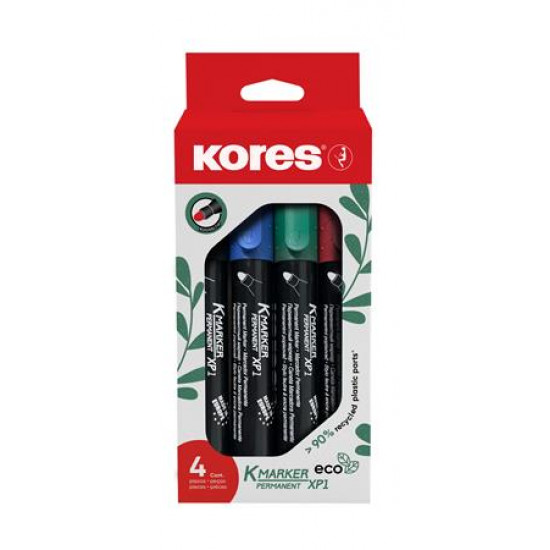 Alkoholos marker készlet, 3 mm, kúpos, KORES "Eco K-Marker", 4 különböző szín