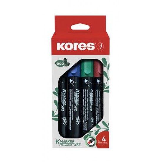 Alkoholos marker készlet, 1-3 mm, vágott, KORES "Eco K-Marker", 4 különböző szín
