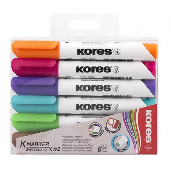 Tábla- és flipchart marker készlet, 1-3 mm, vágott, KORES "K-Marker", 6 különböző szín