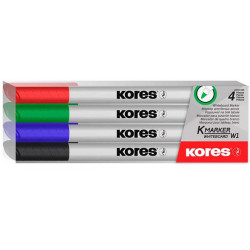 Tábla- és flipchart marker készlet, 1-3 mm kúpos, KORES "K-Marker", 4 különböző szín Tábla- és flipchart marker készlet, 1-3 mm kúpos, KORES "K-Marker", 4 különböző szín
