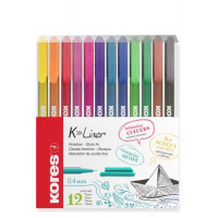 Tűfilc készlet, 0,4 mm, KORES "K-Liner", 12 különböző szín Tűfilc készlet, 0,4 mm, KORES "K-Liner", 12 különböző szín