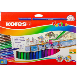 Filctoll készlet, kimosható, KORES "Korellos", 24 különböző szín