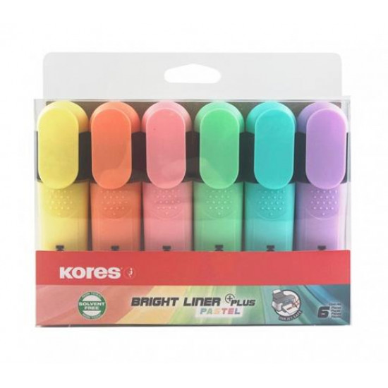 Szövegkiemelő készlet, 0,5-5 mm, KORES "Bright Liner Plus Pastel", 6 különböző szín