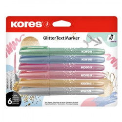 Szövegkiemelő készlet, 3-5 mm, KORES "Glitter", 6 különböző csillámos szín Szövegkiemelő készlet, 3-5 mm, KORES "Glitter", 6 különböző csillámos szín