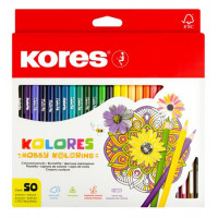 Színes ceruza készlet, háromszögletű, KORES "Triangular", 50 különböző szín